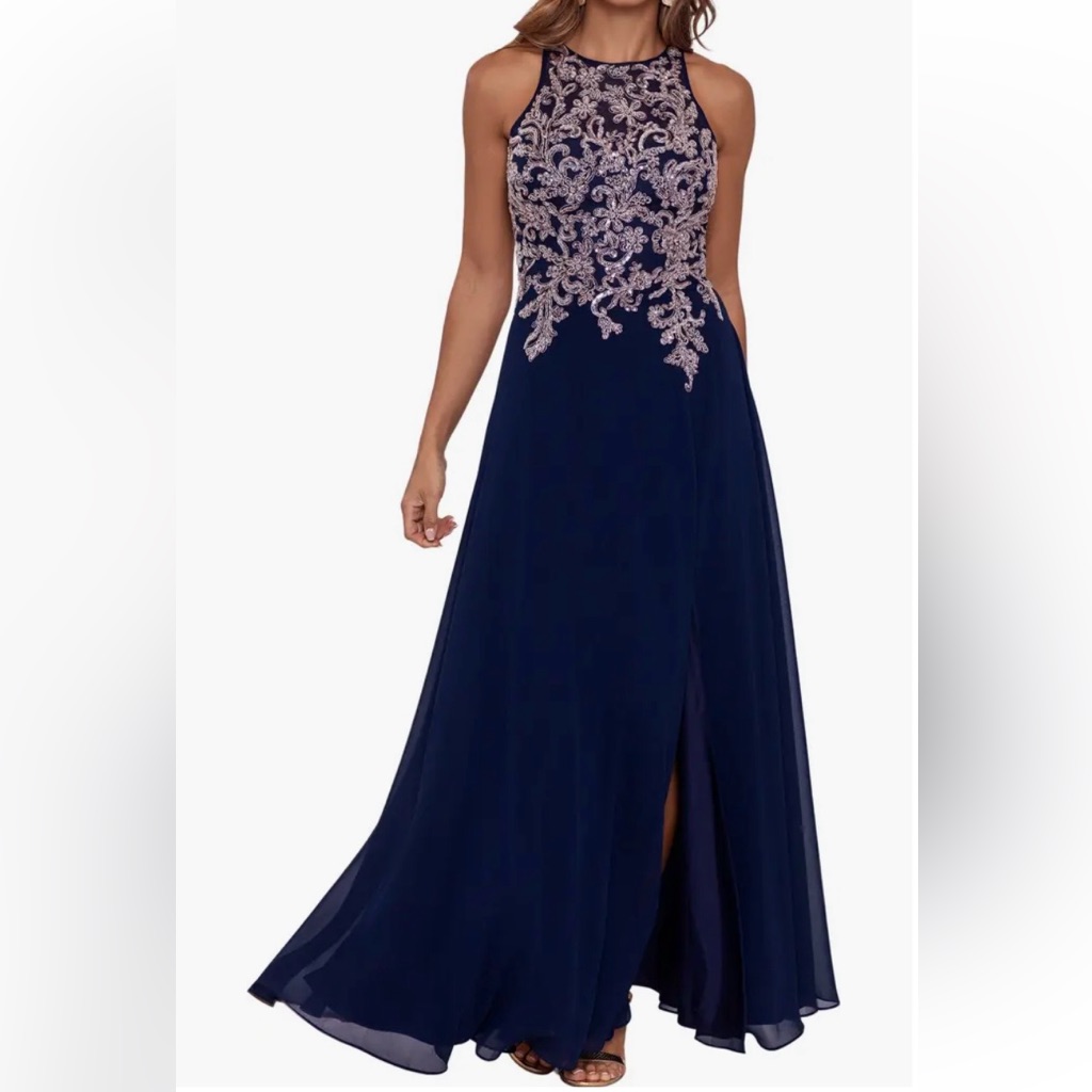 New Betsy & Adam Embellished Bodice Chiffon Dress
